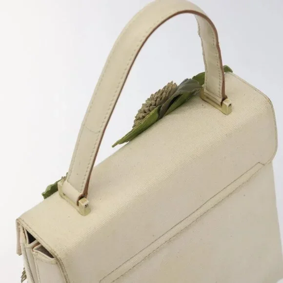 Salvatore Ferragamo Gancini Hand Bag Canvas Cream Silver